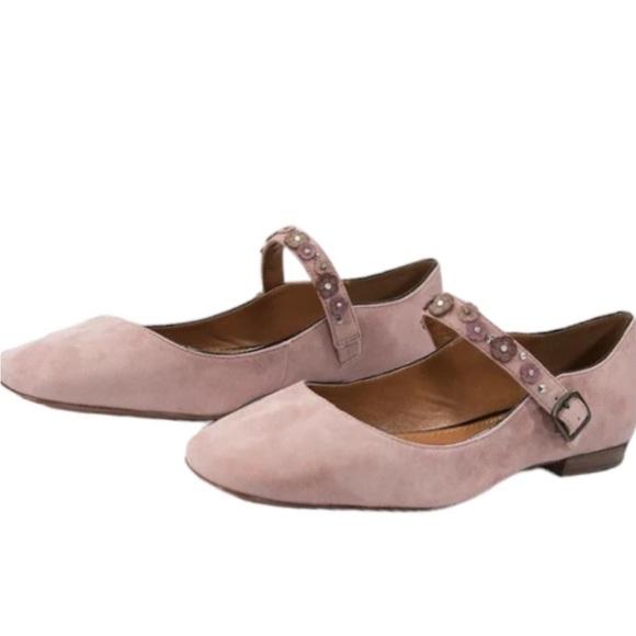 Coach Shoes - COACH Dusty Rose Flower Stud Suede Leather Mary Jane Flats Size 5.5 NWOB